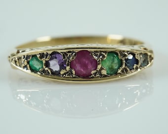 Vintage Acrostic 9ct gemstone ring DEAREST - Secret