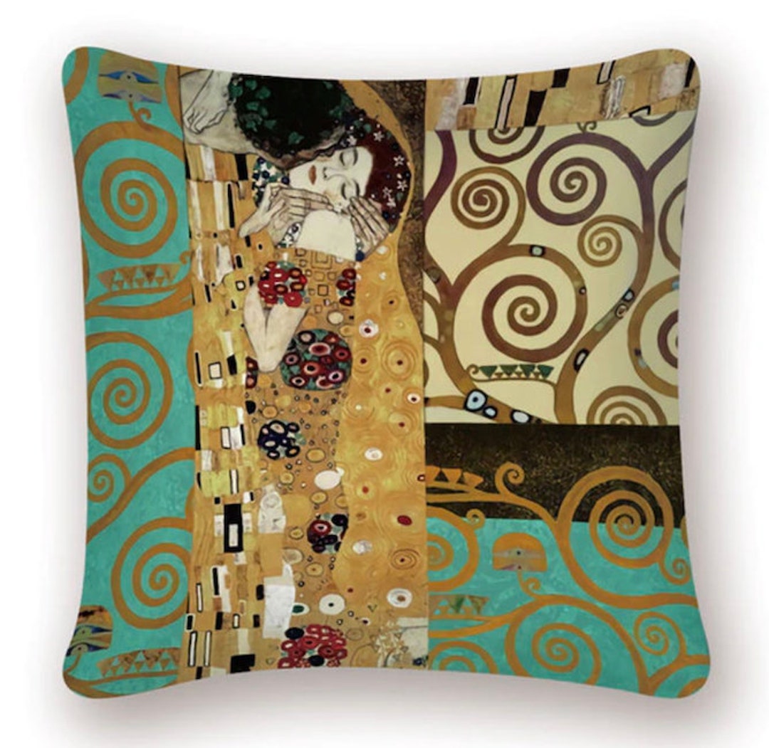 Gustav Klimt 'the Kiss' Oil Painting Cushion Cover Gold and Green