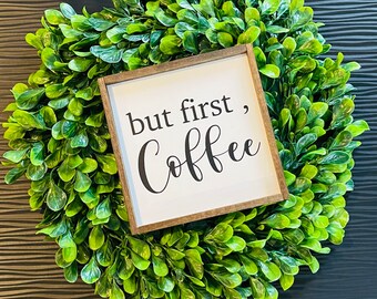 But First Coffee Sign, Rustic Wood Coffee Station Decor