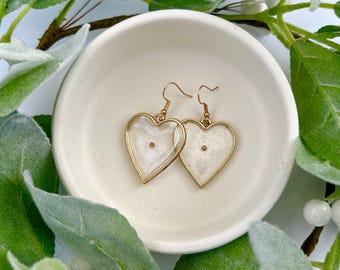 Mustard Seed Earring Heart Design Gold Finish Matte Style Dainty Jewelry Faith Inspired Handmade Accessory Romantic Gift Women Keepsake