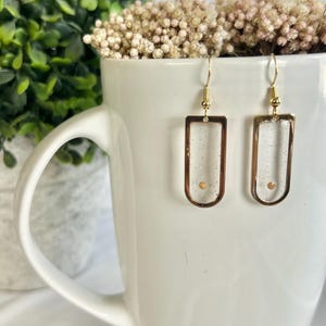 Gold Window Earrings Mustard Seed Design Faith Jewelry Collection Christian Gift Idea Handmade Resin Creation Biblical Symbol Representation Hope Inspiration Message Spiritual Present Valentine Day Gift Lightweight Dangle Style Religious