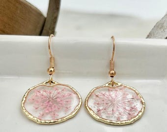 Pink Flower Earring Custom Design Resin Jewelry Handmade Piece Hypoallergenic Earring Dainty Accessory Floral Dangle Minimalist Style