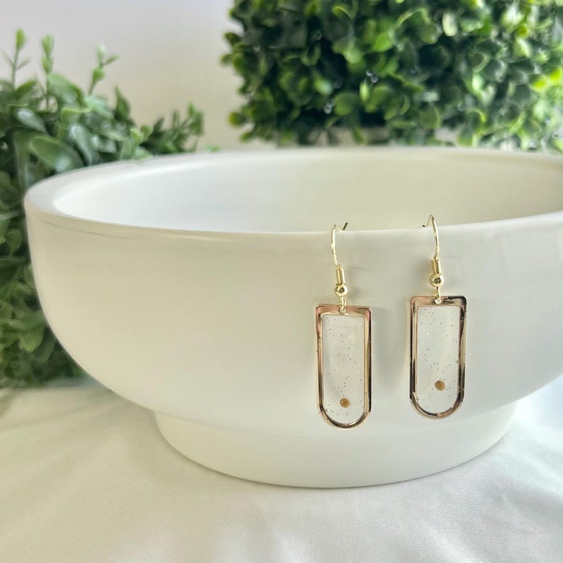 Faith Inspired Jewelry Mustard Seed Earrings Valentine Gift Idea Christian Present Biblical Hope Symbol Gold Window Design Handmade Resin Jewelry Spiritual Encouragement Gift Religious Expression Accessory Lightweight Dangle Earrings