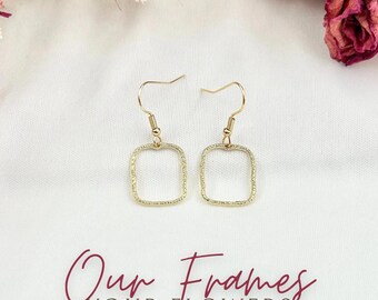 Memorial Flower Earring Funeral Keepsake Jewelry Gift Sympathy Dried Wedding Gold Rectangle Resin Handmade Bereavement Mom Accessory Custom