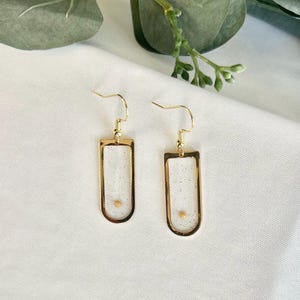 Handmade Resin Earrings Mustard Seed Design Window Shape Frame Gold Hook Details Faith Symbol Jewelry Christian Gift Collection Tiny Seed Representation Hope Inspiration Message Biblical Reference Jewelry Lightweight Comfortable Wear