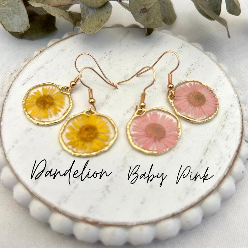 Pressed Flower Earring Resin Jewelry Handmade Design Gold Rim Botanical Accessory Lightweight Dangle Nature Inspired Unique Gift image 6