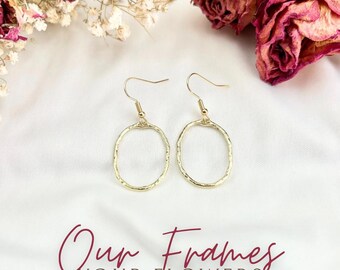 Gold Oval wedding and funeral flower memorial earrings keepsake jewelry wedding flower personalized earring sympathy loss of father gift