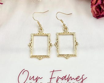 Gold Rectangle wedding and funeral flower memorial earring keepsake jewelry wedding flower personalized earring sympathy loss of father gift