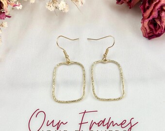 Gold Rectangle wedding and funeral flower memorial earring keepsake jewelry wedding flower personalize earring  sympathy loss of father gift