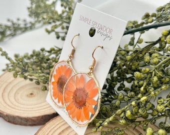 Orange sherbert daisy earrings floral resin earrings dangle resin earrings resin hoop flower aesthetic earrings gift for her friend gift