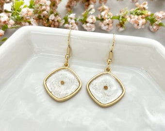Mustard Seed Earring Gold Frame Diamond Shape Resin Jewelry Christian Gift Faith Accessory Biblical Inspiration Valentine Day Hand Made
