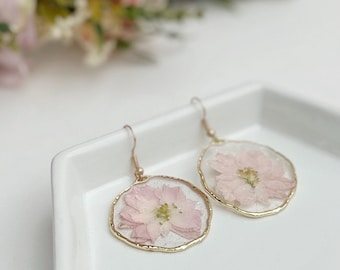 Earring Pink Delphinium Resin Earing Dried Pressed Flower Handmade Earring Hypoallergenic Jewelry Unique Romantic Gift for Mom Gift for her