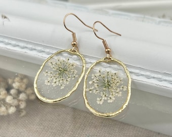 Wedding White Queen Annes Lace Resin Earring Flower Earring Dangle Earring Wedding Jewelry Hypoallergenic Hooks Bridesmaids gift for her