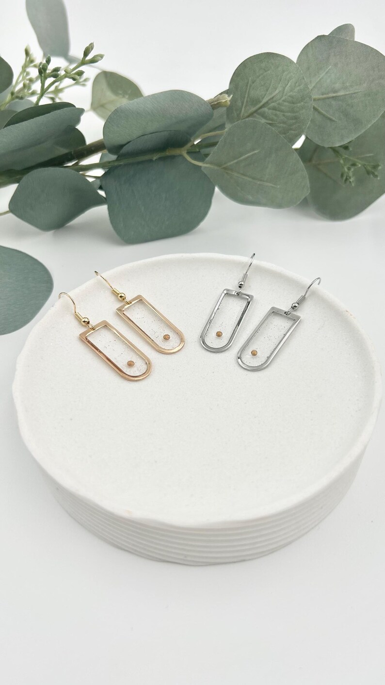 Mustard Seed Earring Faith Jewelry Christian Gift Idea Valentine Day Present Biblical Inspiration Hope Symbol Resin Design Window Shape Gold image 6
