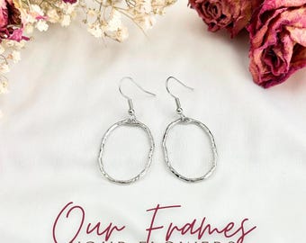 Silver Oval wedding and funeral flower memorial earrings keepsake jewelry wedding flower personalized earring  sympathy loss of father gift