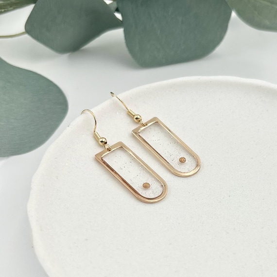 Mustard Seed Earring Faith Jewelry Christian Gift Idea Valentine Day Present Biblical Inspiration Hope Symbol Resin Design Window Shape Gold