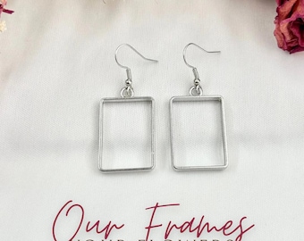 Silver Rectangle wedding and funeral flower memorial earring keepsake jewelry flower personalized earring  sympathy loss of father gift