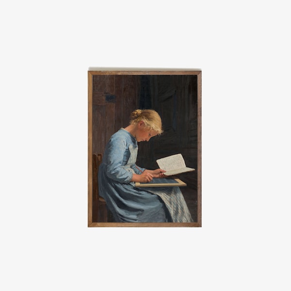 Printable Image From Original Oil Painting 1900s Reading Girl Wall Décor 9 sizes from A2 to A6