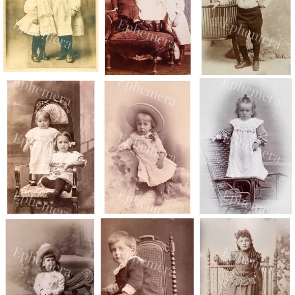 Printable Image, Digital kit, 18 images, Real photo,Viktorian, Edvardian children, Collage Sheet For Vintage Design, Scrapbooking, Decoupage