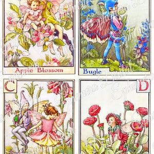 ABC druckbare Karten Cicely Mary Barker Alphabet Blumen Feen 600 dpi Digital Kit 6 Collage Sheets mit 24 Bildern in hoher Qualität