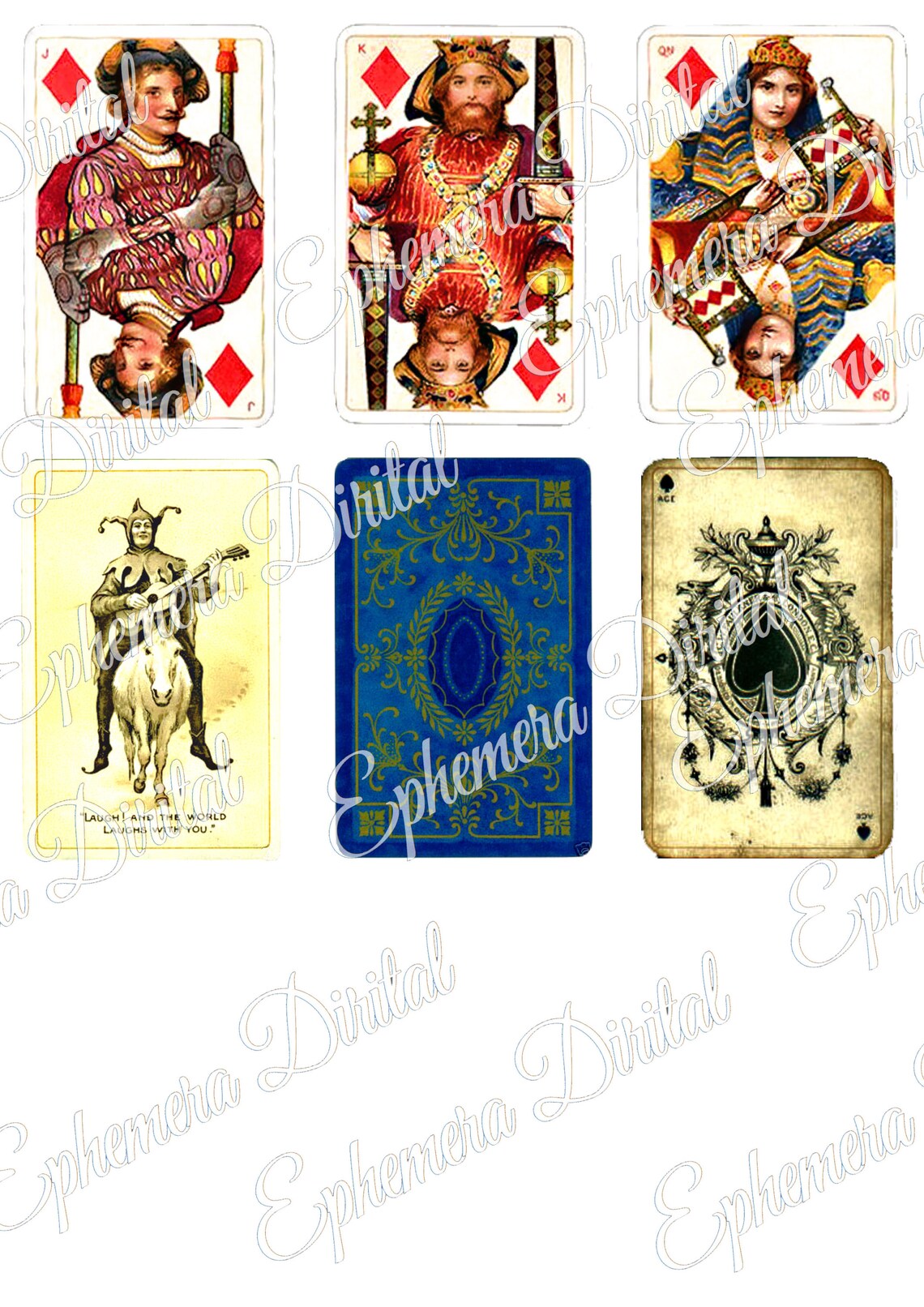Printable Image, 2 Collage Sheets, Playing Cards, Germany, Bernhard