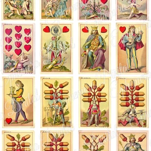 Obraz do druku, Vintage karty do gry, Wezel&Naumann Niemcy 1885, rzadki, arkusz kolażu do projektu Vintage