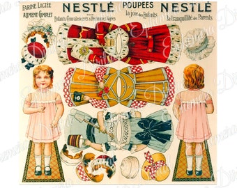 4 Printable Vintage Paper Dolls Nestle Two-sided Die Cut With Clothes A4 300 dpi 1900-1910 Die Cut