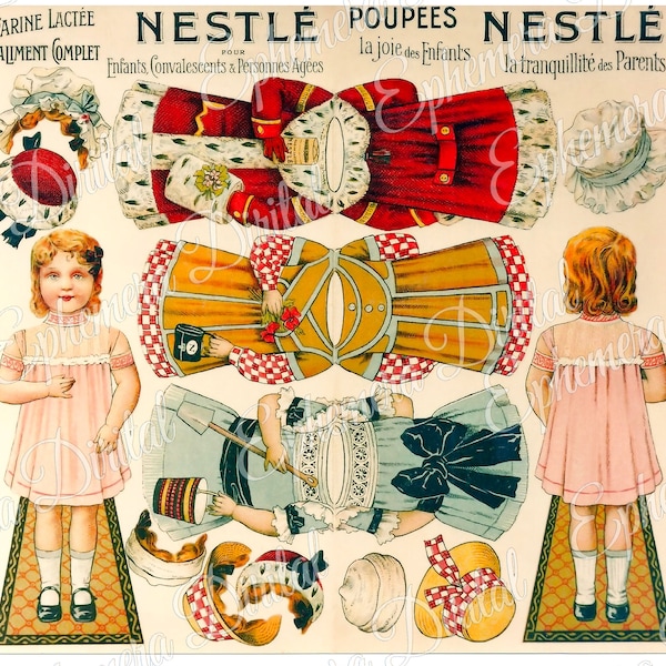 4 Printable Vintage Paper Dolls Nestle Two-sided Die Cut With Clothes A4 300 dpi 1900-1910 Die Cut