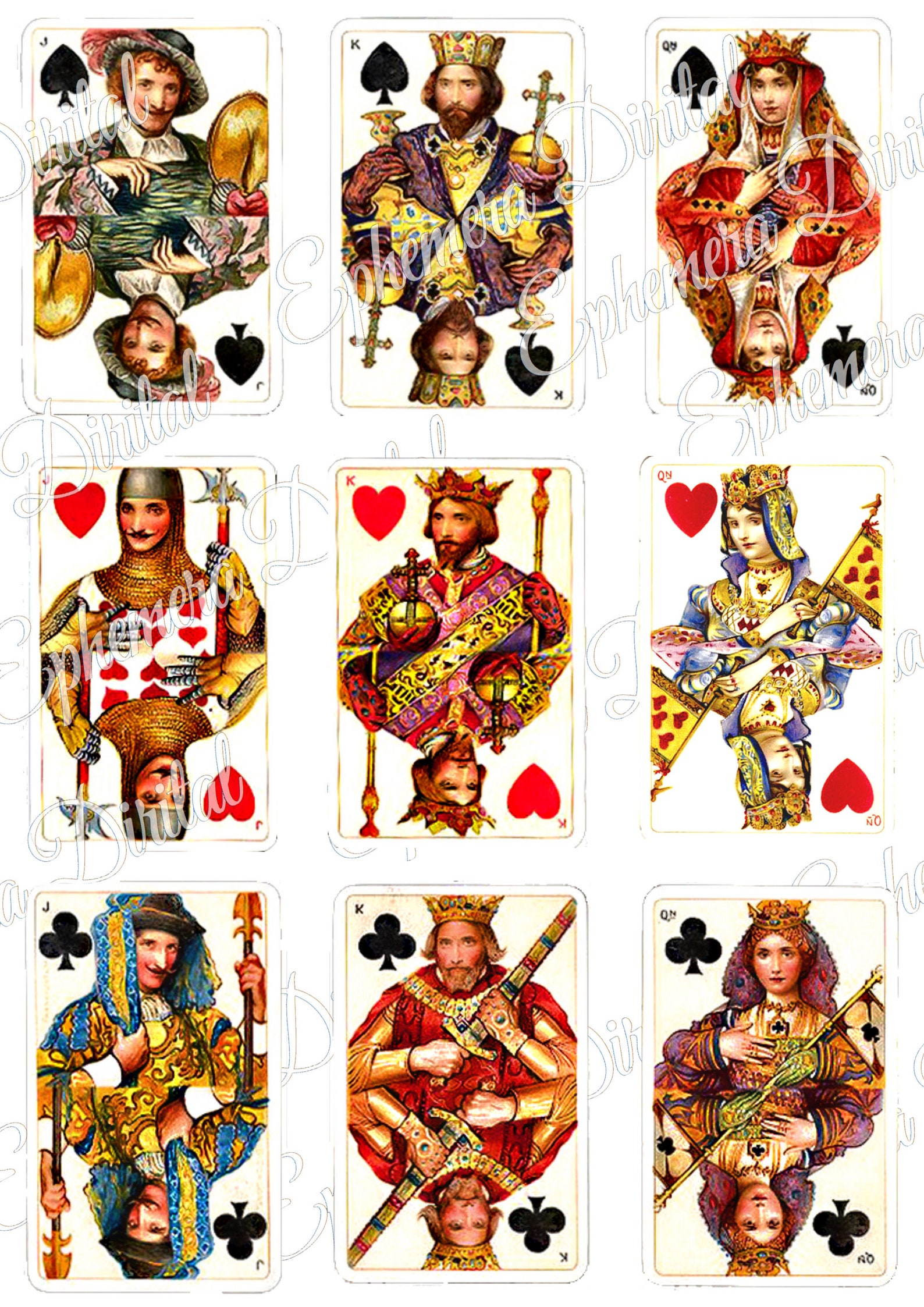 Printable Image, 2 Collage Sheets, Playing Cards, Germany, Bernhard
