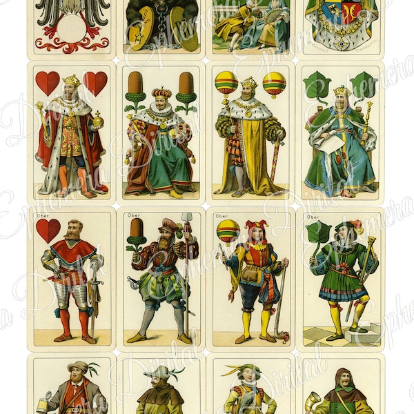 Printable image, Vintage Playing Cards,  Bernhard Dondorf Frankfurt am Main, Germany 1900-1930