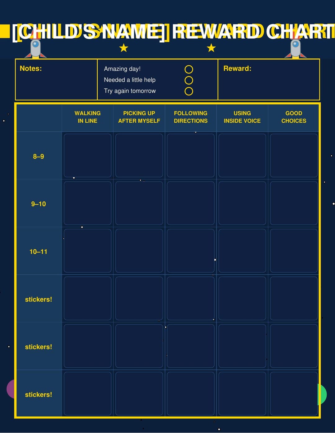 Space Reward Chart Printable | Personalized Kids Behavior Chart ...