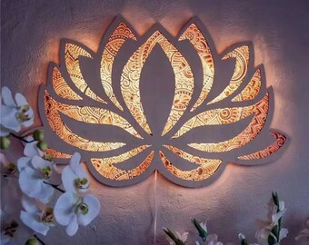 Lotus Flower Mandala Yoga Room Art Decorative Ornament Night Light Wall Hanging Home Decor