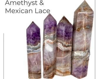 5.5-7" Torres raras de amatista y ágata de encaje mexicano. ¡¡Súper hallazgo!! Reiki, Chakra. ¡Regalos de brujas!