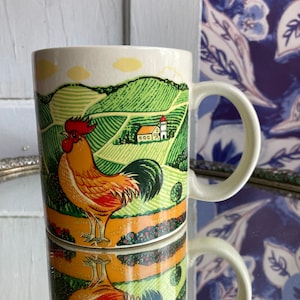 Otagari Vintage Rooster Farm Coffee Tea Mug Cup Vibrant Home Decor Collectable