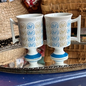 Vintage United Commercial Travelers of America UCT Footed Mugs MCM Luggage Suitcase Ceramic Coffee Tea Mug