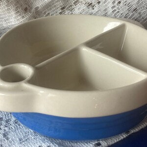 Vintage Blue and White Baby Sectioned Food Warming Dish 1950&#39;s Excello