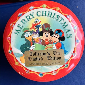 Minnie Mickey Mouse Daisy Donald Duck Merry Christmas Disney 5 inches round tin