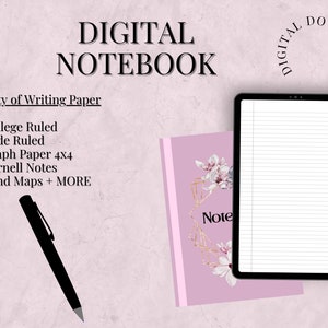 Digital Notebook with 10 Tabs, Notability Notebook, 10 Hyperlinked Clickable Tabs, Cornell Notes, Income Tracker, Lined Pages and More
