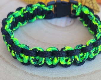 Genuine Black and Bright Green 425 Paracord Bracelet with Quick Release Clasp