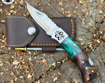 Kupfer Damast Stahl Taschenmesser Handmade Gravur Klappmesser Geschenk für Ehemann Vatertagsgeschenk