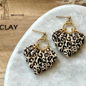 lightweight polymer clay earrings | Polymer clay | gold | handmade | Stud earrings | Leo Pattern | Animal Print | beige | black