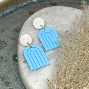 lightweight Fimo earrings | Polymer Clay | rainbow | blue white | hanging | handmade | stud earrings |