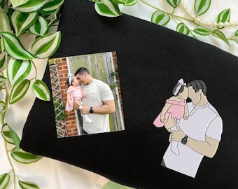 Custom Portrait on Embroidered Hoodie, Photo Portrait Crewneck, Family Portrait, Personalized Gifts, Custom Anniversary Gift