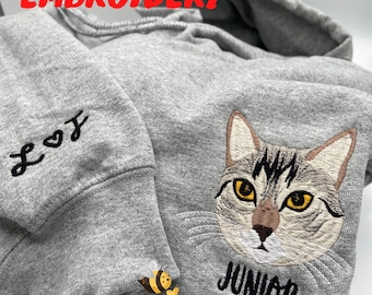 Individuell gesticktes Haustier-Sweatshirt mit Rundhalsausschnitt, gestickter Cartoon-Haustier-Hoodie mit Haustierfoto, Hundemutter, personalisierter Hunde- / Katzen-Hoodie, Haustier-Geschenk