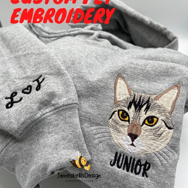 Custom Embroidered Pet Crewneck Sweatshirt, Embroidered Cartoon Pet Hoodie Using Pet Photo, Dog Mom, Personalized Dog/Cat Hoodie, Pet Gift