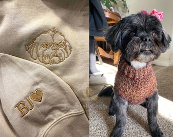 Personalized Embroidered Pet Crewneck| Custom Portrait Pet from photo Hoodie | Embroidered Pet Sweatshirt | Cat Mom Gift | Dog Lover Gift