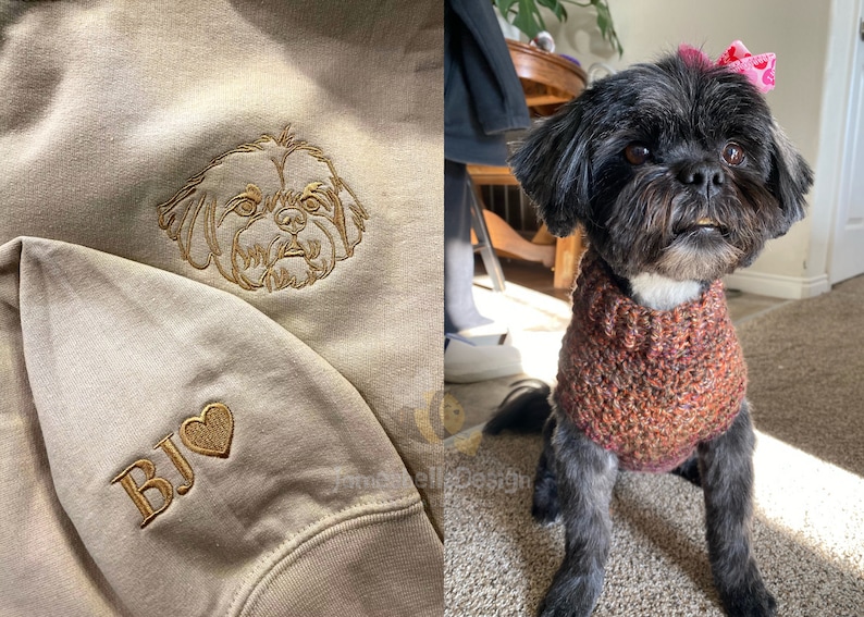 Personalized Embroidered Pet Crewneck Custom Portrait Pet from photo Hoodie Embroidered Pet Sweatshirt Cat Mom Gift Dog Lover Gift image 1