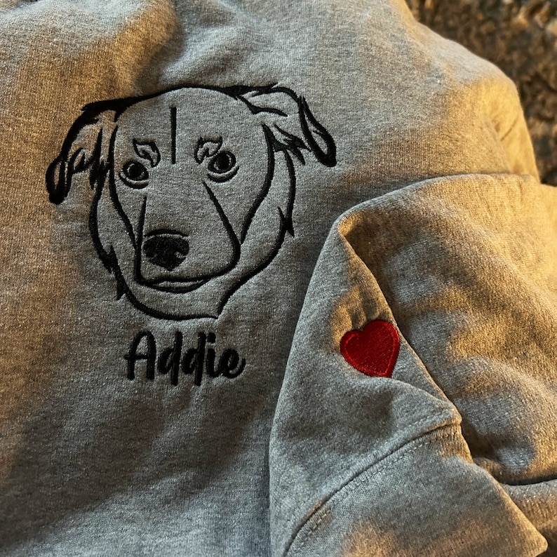 Personalized Embroidered Pet Crewneck Custom Portrait Pet from photo Hoodie Embroidered Pet Sweatshirt Cat Mom Gift Dog Lover Gift image 3