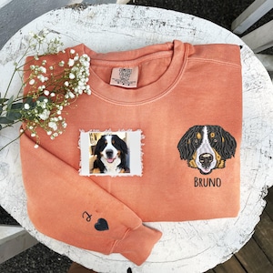 Pet Embroidered Sweatshirt, Custom Dog Embroidered Sweatshirt, Cat Sweatshirt, Pet Face Comfort Colors® Shirt, Unique Gifts For Dog Lovers