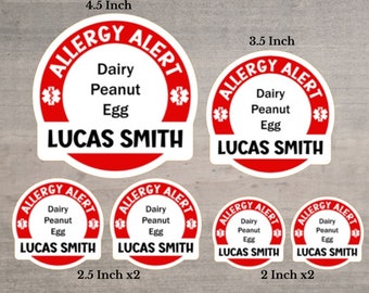 Allergy Alert Customizable 6, 5, OR 12 Sticker Bundle |  Waterproof Water Bottle, Lunchbox Stickers | Stickers of Various Sizes